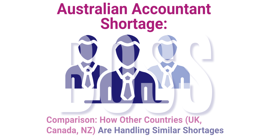 Accountant shortage comparison UK Canada New Zealand Australia featured image with BOSS branding