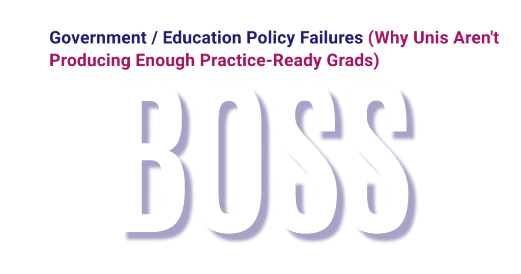 Government education policy failures why universities not producing practice-ready accounting graduates featured image with BOSS branding