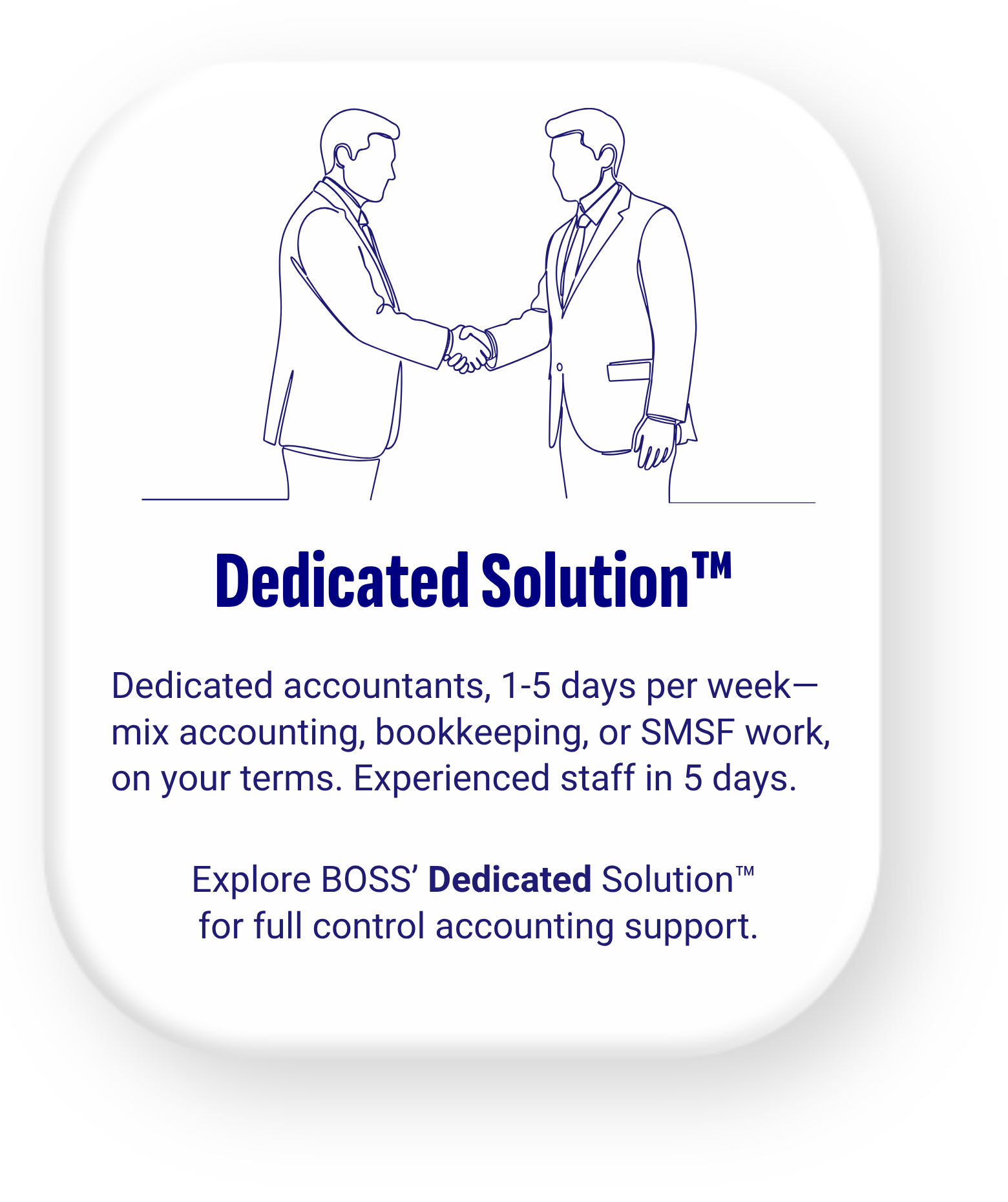 BOSS Dedicated Solution™ – Dedicated offshore accountants 1-5 days/week for Australian accounting firms, full control accounting, bookkeeping, and SMSF support within a week